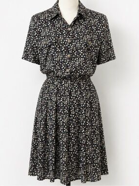 Vintage Leslie Fay 90s Floral Shirt Dress Button Front Midi